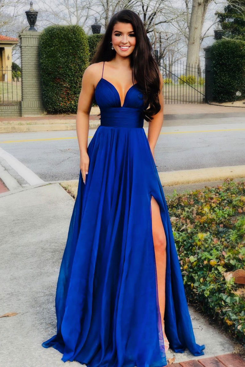 Simple Blue Prom Dress Sweetheart Chiffon Long Formal Gown Evening Dress