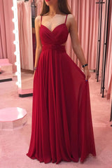 Simple Burgundy Prom Dress Chiffon Long Evening Dress