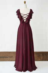 Simple Burgundy Prom Dress Chiffon Long Formal Gown Evening Dress