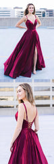 Simple Burgundy Prom Dress Satin Long Formal Gown Evening Dress