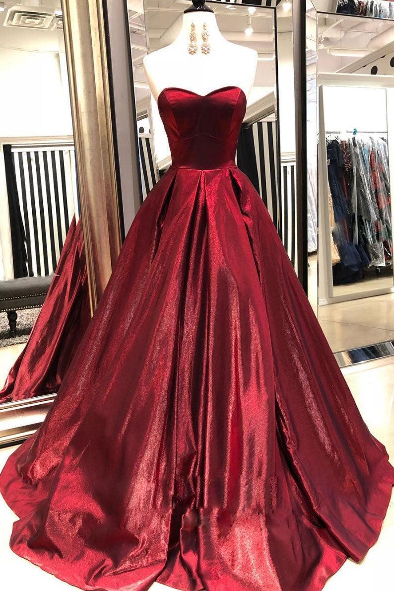 Simple Burgundy Prom Dress Satin Long Formal Gown Evening Dress