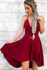 Simple Burgundy Prom Dress V Neck Chiffon Short Cocktail Dress Formal Gown Evening Dress