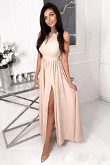 Simple Champagne Prom Dress Chiffon Long Formal Evening Dress