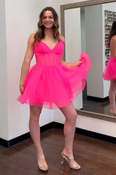 Simple Fuchsia A Line Homecoming Dresses Short Corset Cocktail Dresses