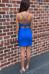 Simple Fuchsia Homecoming Dresses Lace-Up Back Tight Short Cocktail Dresses
