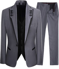 Simple Gray Shawl Lapel 3 Piece Prom Suit