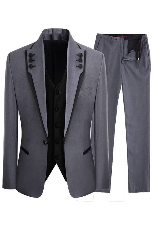 Simple Gray Shawl Lapel 3 Piece Prom Suit