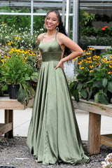 Simple Green Prom Dress Satin Long Formal Evening Dress