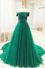Simple Green Prom Dress Tulle Long Evening Dress