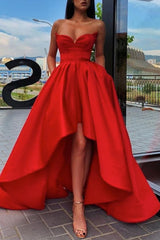 Simple High Low Prom Dress Satin Formal Evening Dress