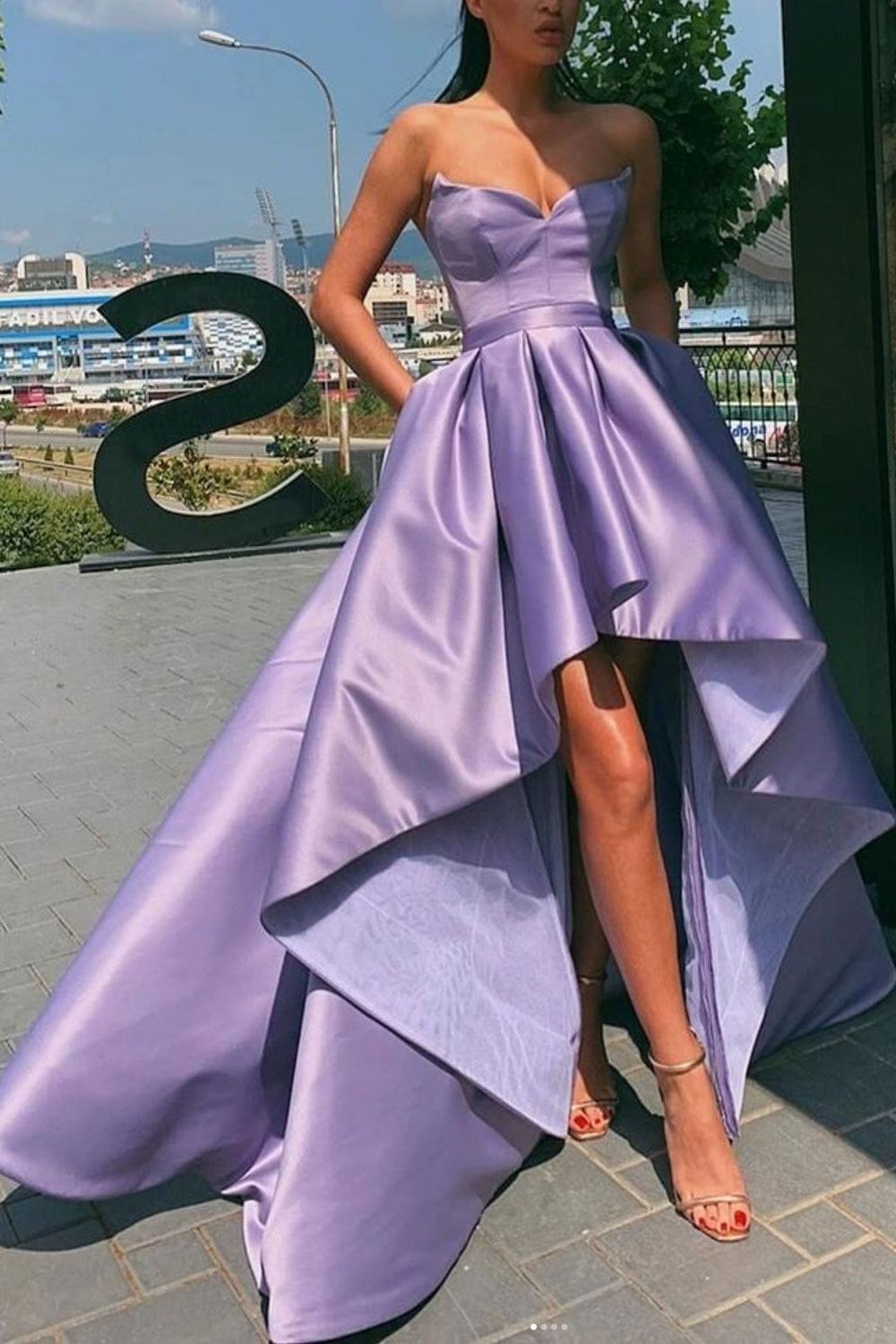 Simple High Low Prom Dress Satin Formal Evening Dress
