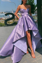 Simple High Low Prom Dress Satin Formal Evening Dress