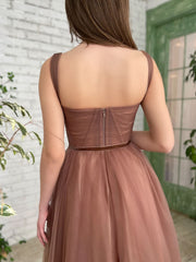 Simple Homecoming Dress A Line Tea Length Brown Short Party Cocktail Dress