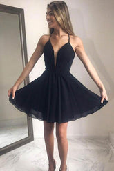 Simple Homecoming Dress Black V Neck Short Party Cocktail Dress