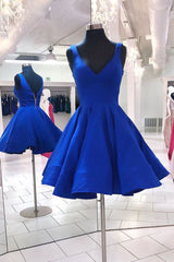 Simple Homecoming Dress Blue V Neck Short Party Cocktail Dress