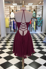 Simple Homecoming Dress Burgundy Chiffon Short Party Cocktail Dress