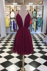 Simple Homecoming Dress Burgundy Chiffon Short Party Cocktail Dress