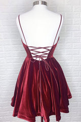 Simple Homecoming Dress Burgundy V Neck Short Party Cocktail Dress