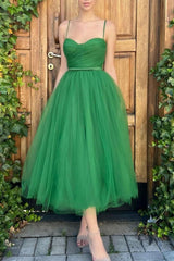 Simple Homecoming Dress Green Sweetheart Neck Tulle Short Party Cocktail Dress