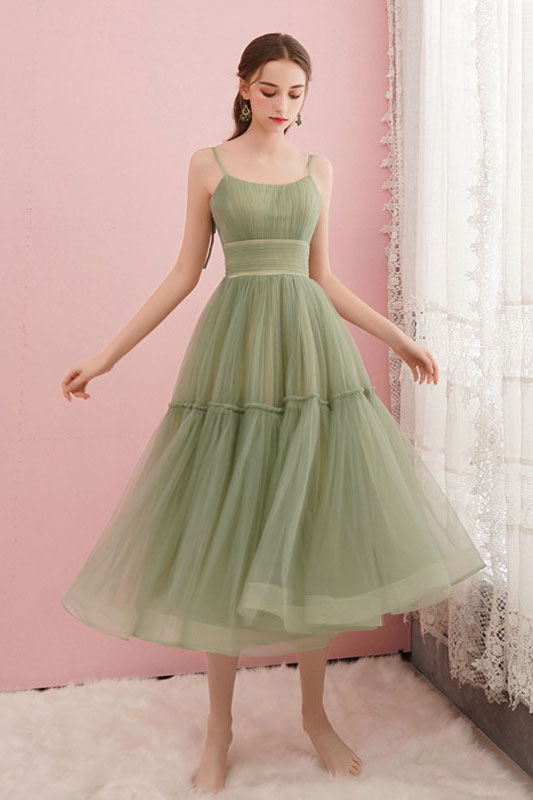 Simple Homecoming Dress Green Tulle Short Party Cocktail Dress