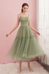 Simple Homecoming Dress Green Tulle Short Party Cocktail Dress