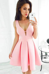 Simple Homecoming Dress Pink Satin Short Party Cocktail Dress