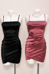 Simple Homecoming Dress Pleated Red with Straps Short Party Cocktail Dress