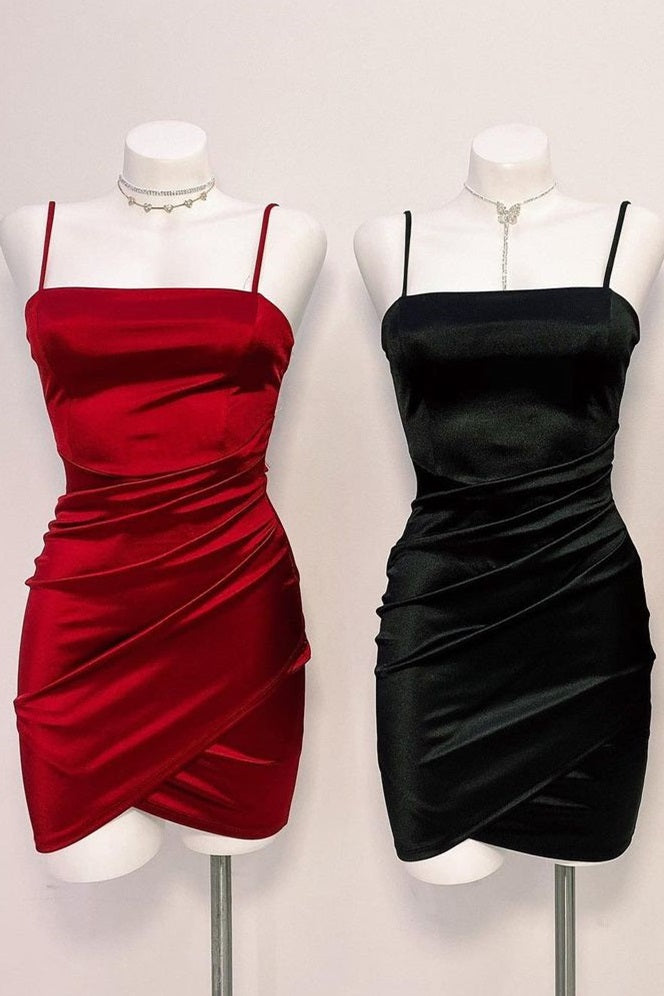 Simple Homecoming Dress Pleated Red with Straps Short Party Cocktail Dress