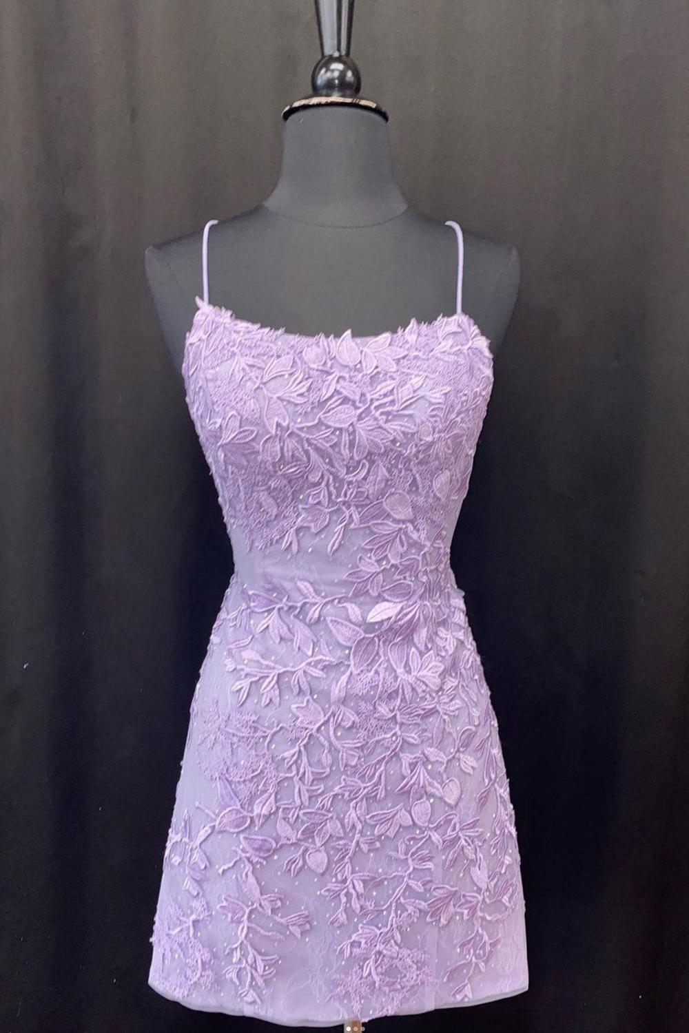 Simple Homecoming Dress Purple Lace Mermaid Short Party Cocktail Dress