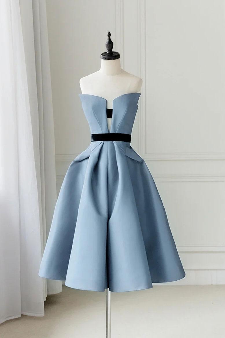 Simple Homecoming Dress Satin Blue Short Party Cocktail Dress