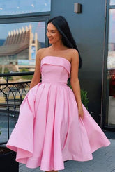 Simple Homecoming Dress Satin Pink Short Party Cocktail Dress