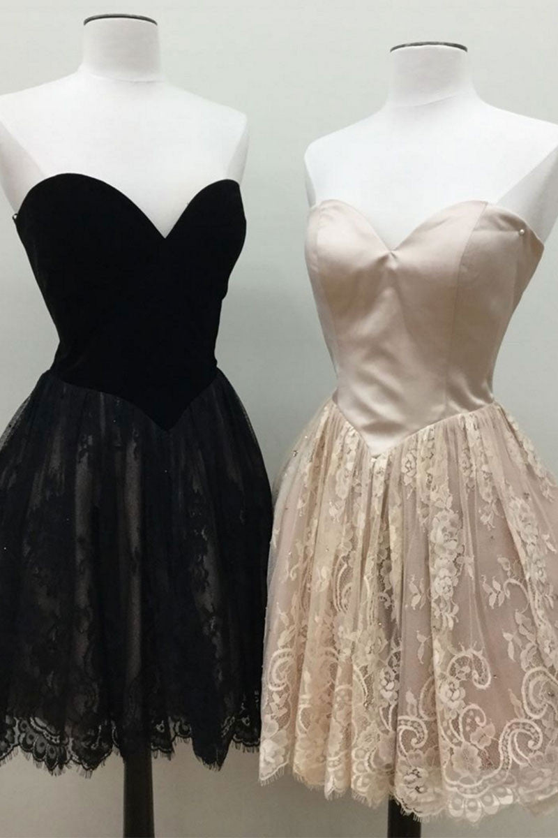 Simple Homecoming Dress Sweetheart Lace Cute Short Party Cocktail Dress