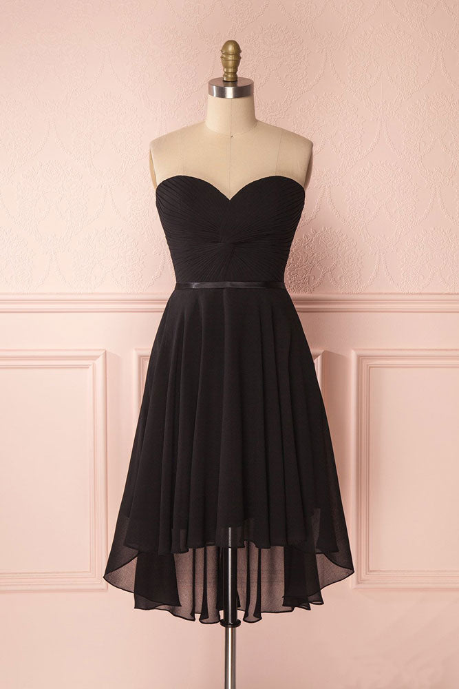 Simple Homecoming Dress Sweetheart Neck Chiffon Black Short Party Cocktail Dress