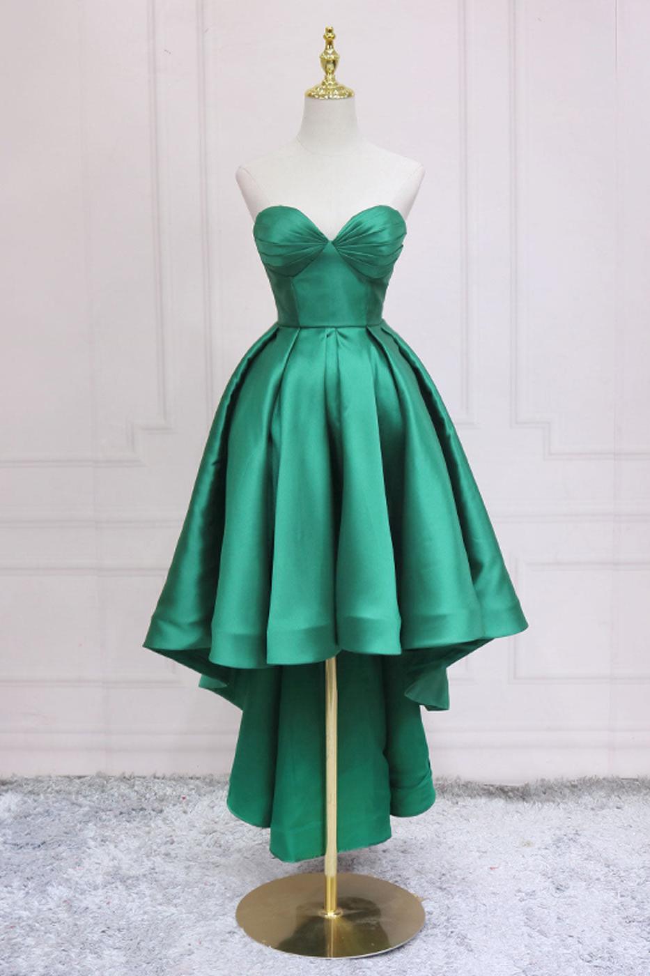 Simple Homecoming Dress Sweetheart Neck Green High Low Short Party Cocktail Dress