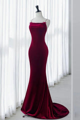 Simple Mermaid Burgundy Velvet Formal Dress Long Velvet Evening Dress