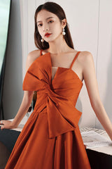 Simple Orange Prom Dress Satin Long A Line Formal Evening Dress