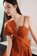 Simple Orange Prom Dress Satin Long A Line Formal Evening Dress