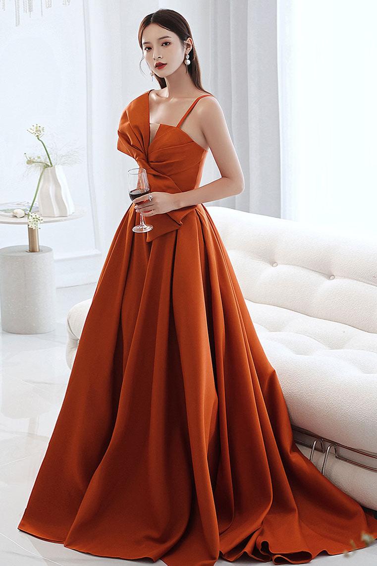 Simple Orange Prom Dress Satin Long A Line Formal Evening Dress