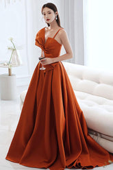 Simple Orange Prom Dress Satin Long A Line Formal Evening Dress
