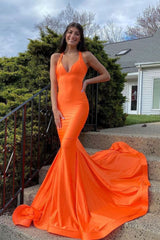 Simple Orange Prom Dress Satin Mermaid Long Formal Gown Evening Dress