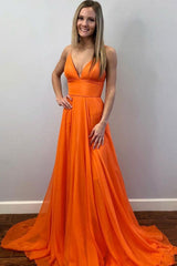 Simple Orange Prom Dress Tulle Long Formal Gown Evening Dress