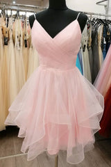 Simple Pink Homecoming Dress Tulle Short Cocktail Dress