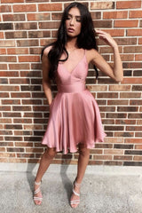 Simple Pink Homecoming Dress V Neck Short Cocktail Dress Evening Dress