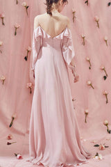 Simple Pink Prom Dress Chiffon Long Formal Evening Dress