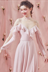 Simple Pink Prom Dress Chiffon Long Formal Evening Dress