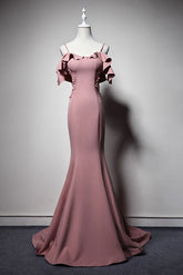 Simple Pink Prom Dress Mermaid Long Bridesmaid Gown Evening Dress
