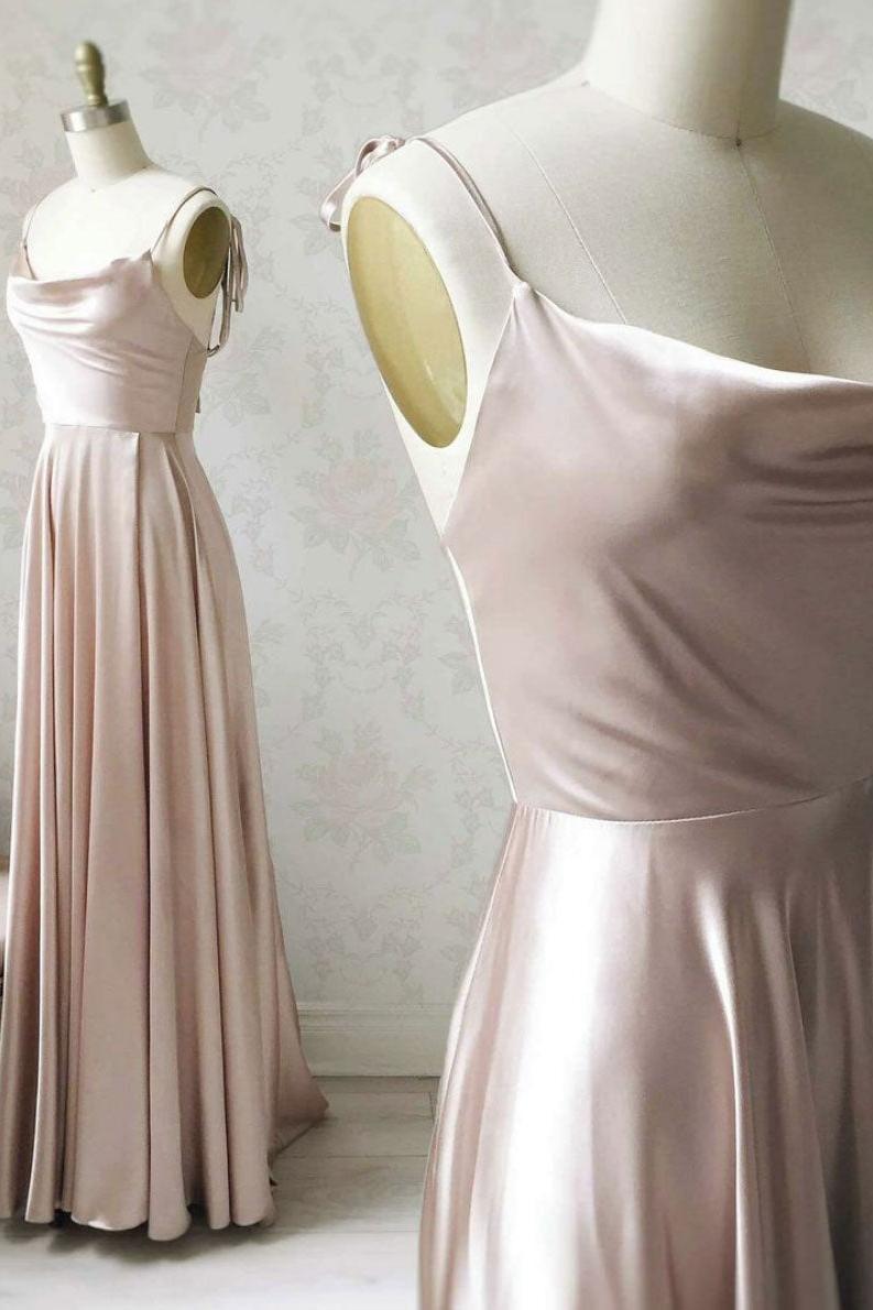 Simple Pink Prom Dress Satin Long Formal Evening Dress
