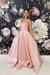 Simple Pink Prom Dress Satin Long Formal Evening Dress