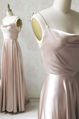 Simple Pink Prom Dress Satin Long Formal Evening Dress