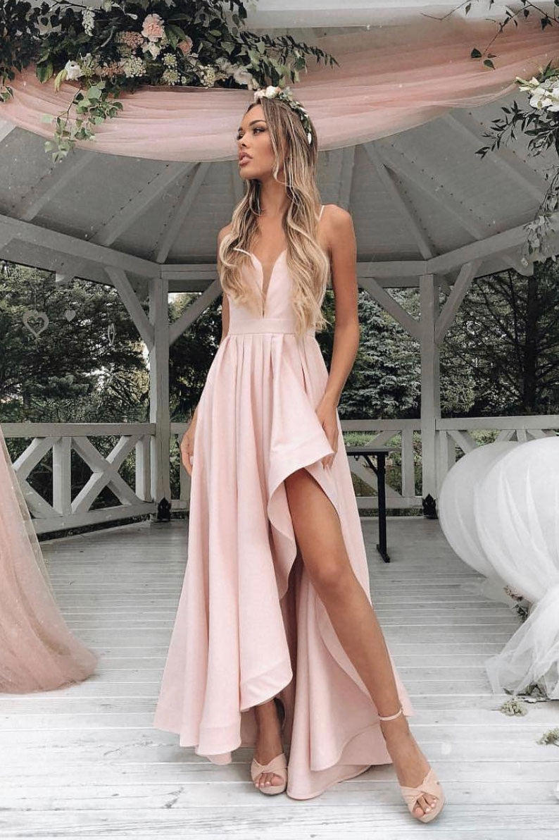 Simple Pink Prom Dress Satin Long Formal Gown Evening Dress
